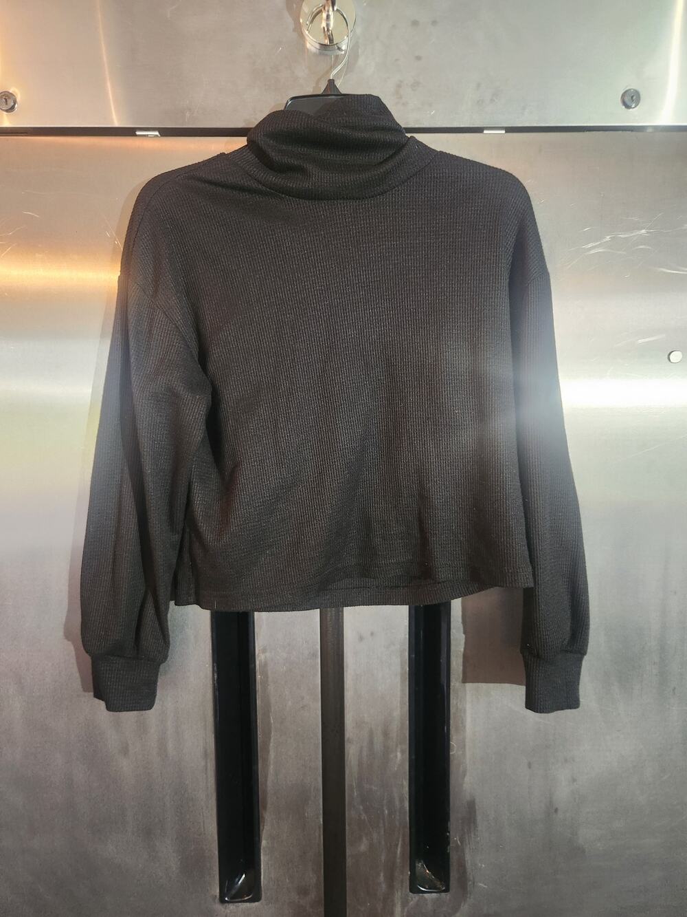 Shein Black Ribbed Cowl Neck Cropped Sweater Size XS